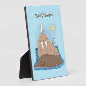 Funny happy walrus cartoon illustratie fotoplaat (Zijkant)