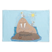 Funny happy walrus cartoon illustratie kussensloop (Achterkant)