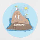 Funny happy walrus cartoon illustratie labels (Design 1)