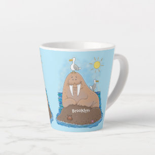Funny happy walrus cartoon illustratie latte mok