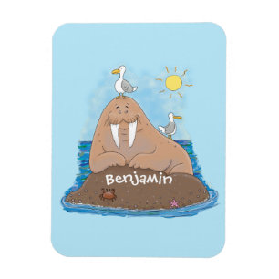 Funny happy walrus cartoon illustratie magneet