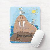 Funny happy walrus cartoon illustratie muismat (Met muis)