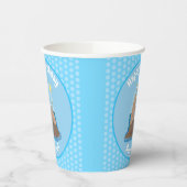 Funny happy walrus cartoon illustratie papieren bekers (Links)