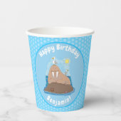 Funny happy walrus cartoon illustratie papieren bekers (Voorkant)