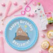 Funny happy walrus cartoon illustratie papieren bordje (Feest)