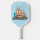 Funny happy walrus cartoon illustratie pickleball paddle (Achterkant)