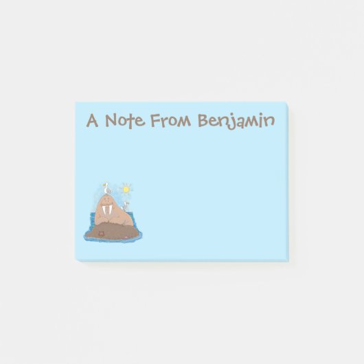 Funny happy walrus cartoon illustratie post-it® notes (Voorkant)