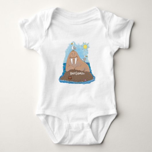 Funny happy walrus cartoon illustratie romper (Voorkant)