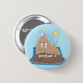 Funny happy walrus cartoon illustratie ronde button 5,7 cm (Voorkant /achterkant)