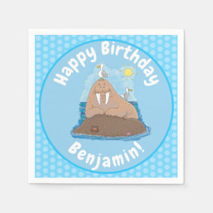 Funny happy walrus cartoon illustratie servet