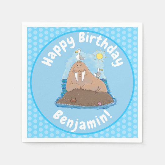 Funny happy walrus cartoon illustratie servet (Voorkant)