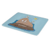 Funny happy walrus cartoon illustratie snijplank (Hoek)