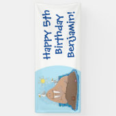Funny happy walrus cartoon illustratie spandoek (Verticaal)