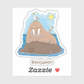 Funny happy walrus cartoon illustratie sticker (Vel)