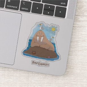 Funny happy walrus cartoon illustratie sticker