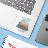 Funny happy walrus cartoon illustratie sticker (Laptop met iPhone)
