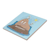 Funny happy walrus cartoon illustratie tegeltje (Zijkant)