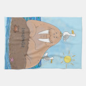 Funny happy walrus cartoon illustratie theedoek (Horizontaal)