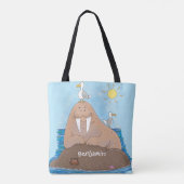 Funny happy walrus cartoon illustratie tote bag (Achterkant)