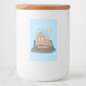Funny happy walrus cartoon illustratie voedselcontainer etiket (Voorkant)