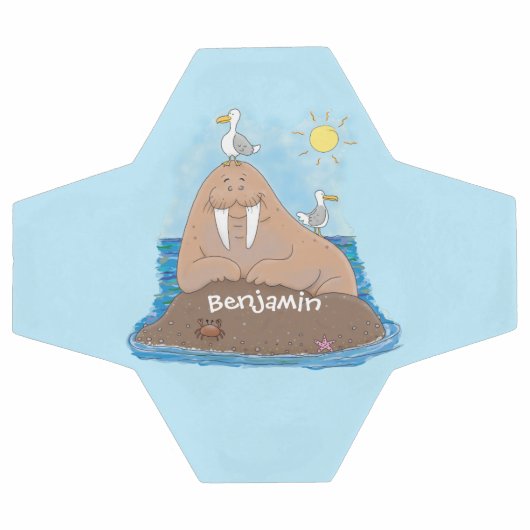 Funny happy walrus cartoon illustratie voetbal (Enkel)