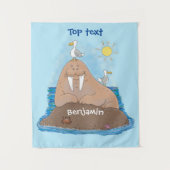 Funny happy walrus cartoon illustratie wandkleed (Voorkant)