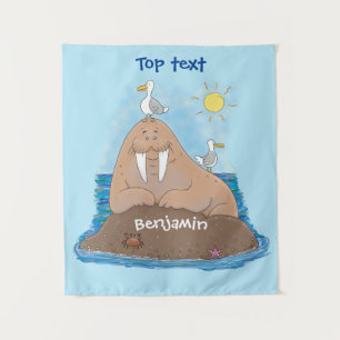 Funny happy walrus cartoon illustratie wandkleed