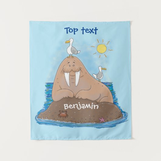 Funny happy walrus cartoon illustratie wandkleed (Voorkant)
