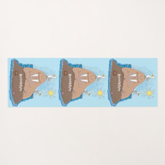 Funny happy walrus cartoon illustratie yogamat (Achterkant (horizontaal))