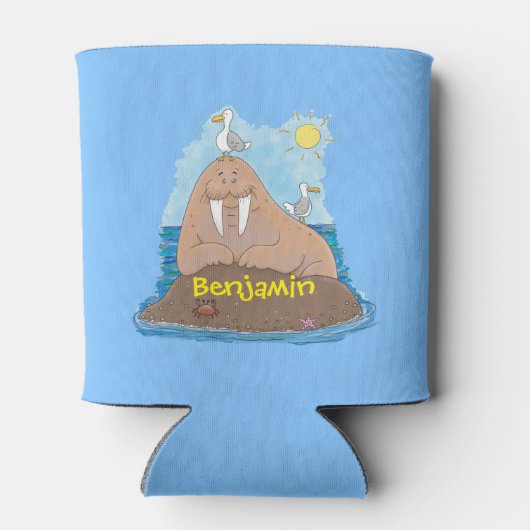 Funny happy walrus cartoon illustration cartoon blikjeskoeler (Achterkant)