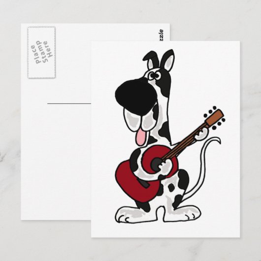 Funny Harlequin Great Dane Plays Guitar Briefkaart (Voorkant / Achterkant)