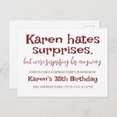 Funny Hates Surprises Party Modern Details toevoeg Briefkaart (Voorkant / Achterkant)