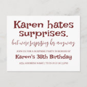 Funny Hates Surprises Party Modern Details toevoeg Briefkaart (Voorkant)
