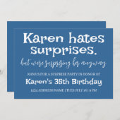 Funny Hates Surprises Party Modern Details toevoeg Kaart (Voorkant / Achterkant)