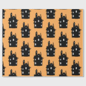 Funny Haunted House Black & Oranje Kinder Hallowee Cadeaupapier (Vlak)