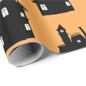 Funny Haunted House Black & Oranje Kinder Hallowee Cadeaupapier (Rol Hoek)