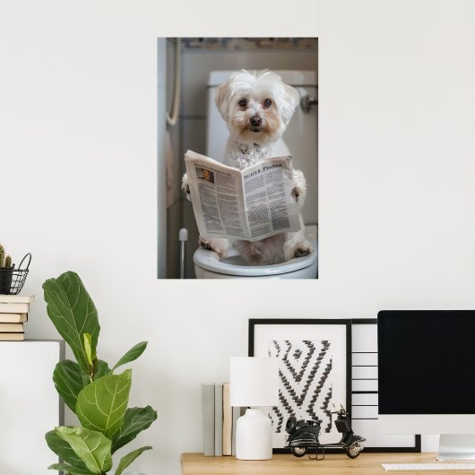 Funny Havanese Dog Print, Bathroom Newspaper Art Poster (Thuiskantoor)