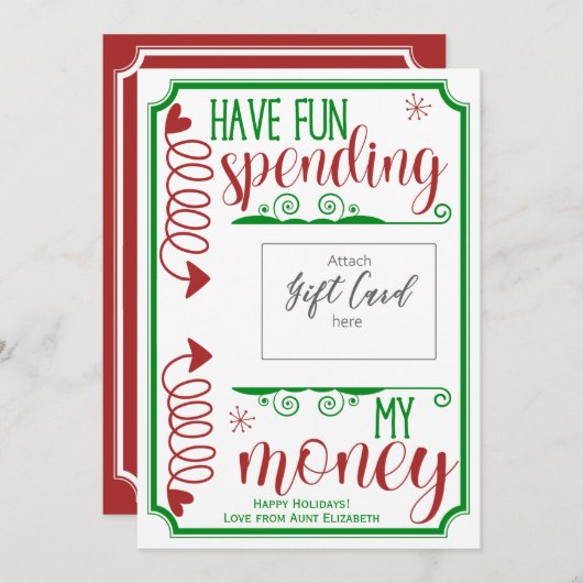 Funny Have Fun Spending Christmas Gift Kaart Houde (Voorkant / Achterkant)