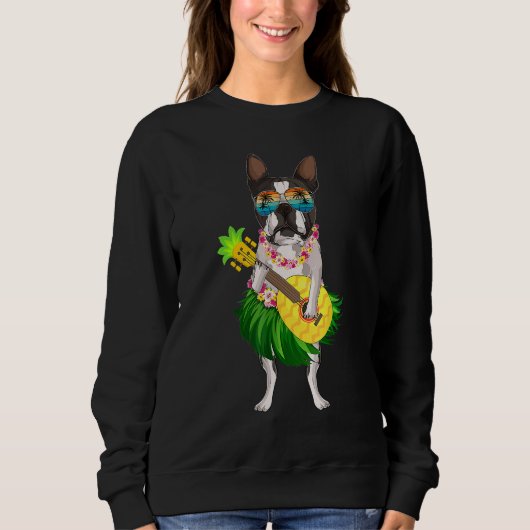 Funny Hawaiian Boston Terrier Dog Pineapple Ukulel Trui (Voorkant)
