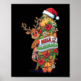 Funny Hawaiian Christmas Mele Kalikimaka Reindeer Poster