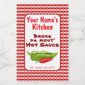 Funny Hawaiian Homemade Hot Sauce Chili Pepper Art Wijn Etiket (Enkel label)