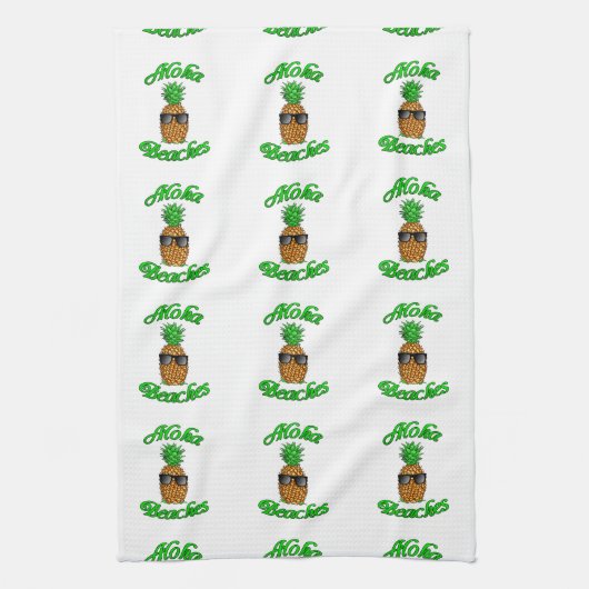 Funny Hawaiian Pineapple Aloha Beaches Theedoek (Verticaal)