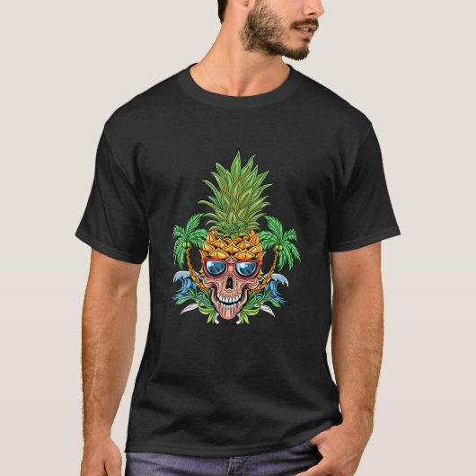 Funny Hawaiian Skull Pineapple Aloha Beach Summer T-shirt (Voorkant)