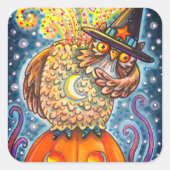 FUNNY HEADLESS HORSEMAN OWL, SLEEPY HOLLOW BIRD VIERKANTE STICKER (Voorkant)