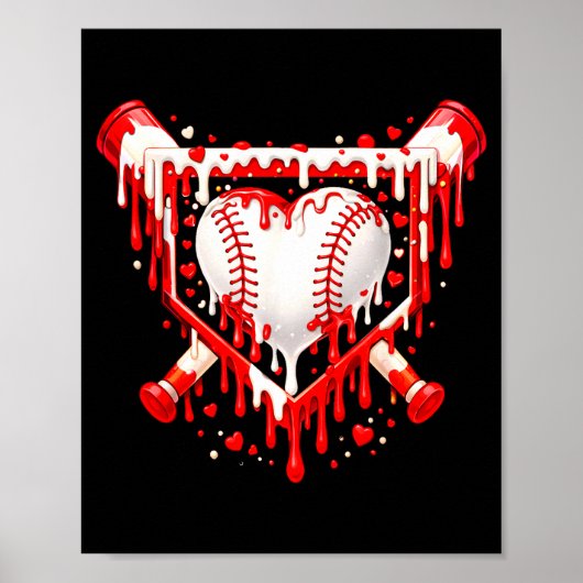 Funny Heart Baseball Drip Ice Cream Valentines Day Poster (Voorkant)
