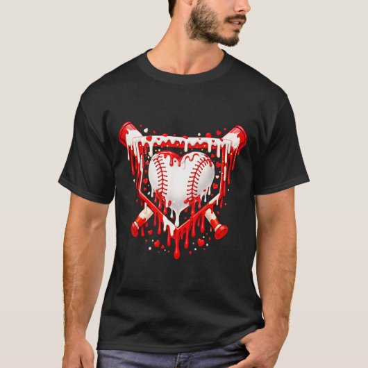 Funny Heart Baseball Drip Ice Cream Valentines Day T-shirt (Voorkant)