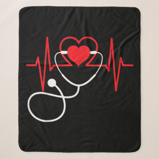 Funny Heart Beats Nurse Nursing Medical Sherpa Deken