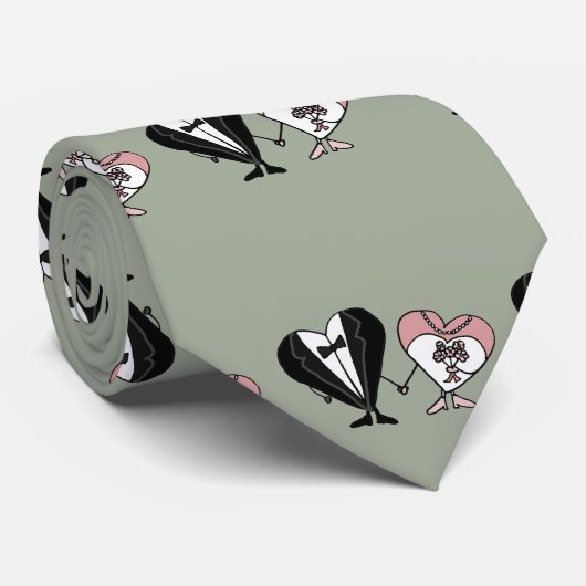 Funny Heart Characters Bride and Groom Wedding Stropdas (Opgerold)