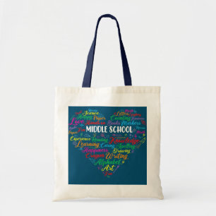 Funny Heart Middle School Teacher Student terug na Tote Bag