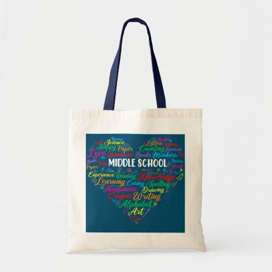 Funny Heart Middle School Teacher Student terug na Tote Bag (Voorkant)